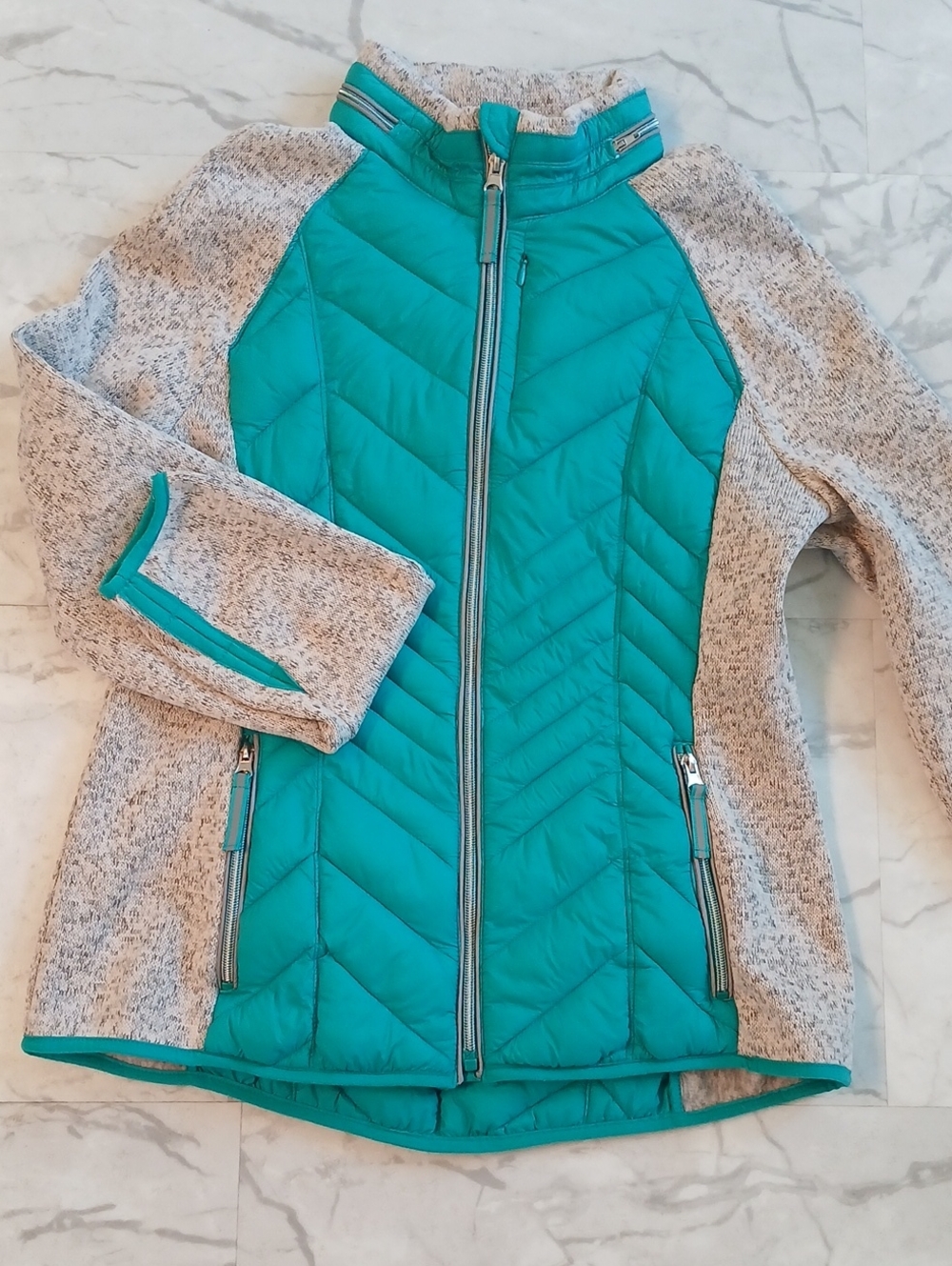 Xersion Teal and Heathered Gray Mixed-Media Jacket Womens L